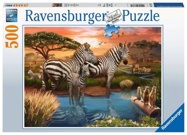 RAVENSBURGER 17376 1 ZEBRAS AT WATERHOLE 500 PIECE PUZZLE Online Hot Sale