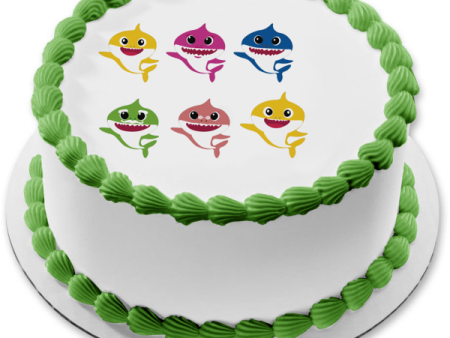 Sharks Cartoon Yellow Blue Green Pink Edible Cake Topper Image ABPID27606 Cheap