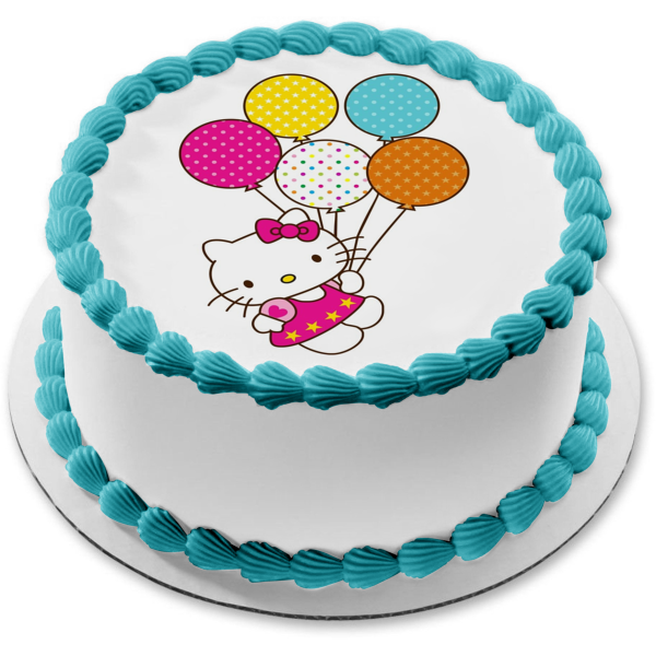 Hello Kitty Happy Birthday Colorful Balloons Edible Cake Topper Image ABPID09806 For Discount