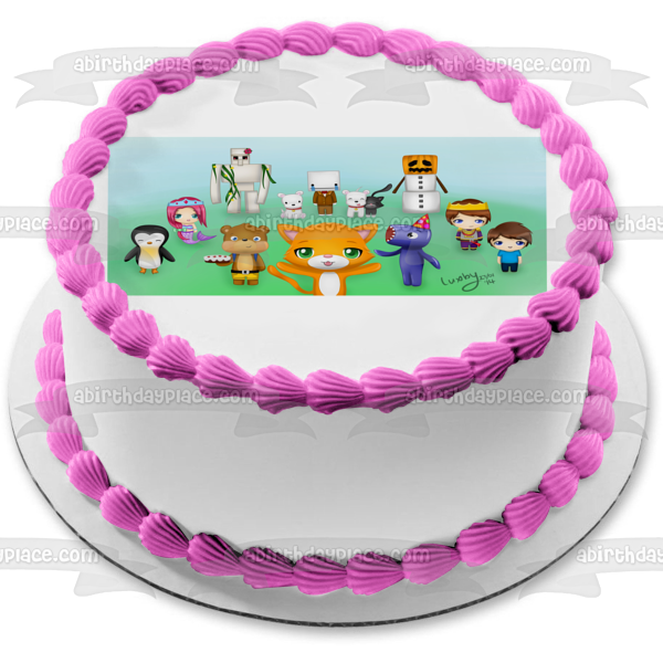 Mr. Stampy Cat and Friends Mittens Henry Norman the Snow Golem Hatty Hatington Edible Cake Topper Image ABPID27249 Online Sale