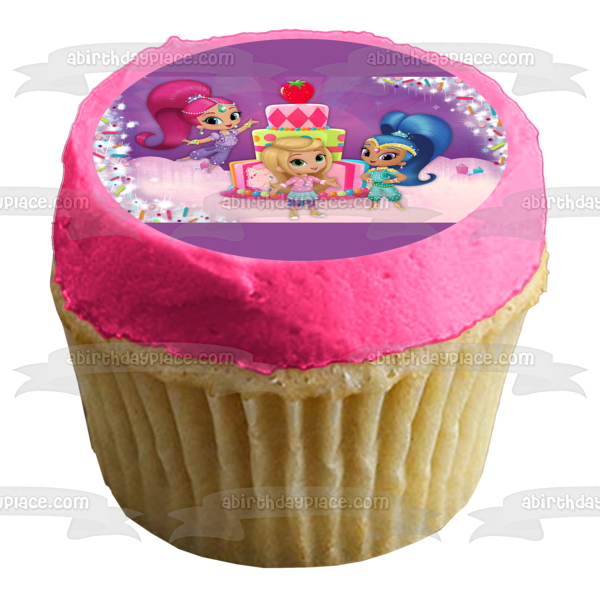 Shimmer and Shine Happy Birthday and Leah Edible Cake Topper Image ABPID03929 For Cheap