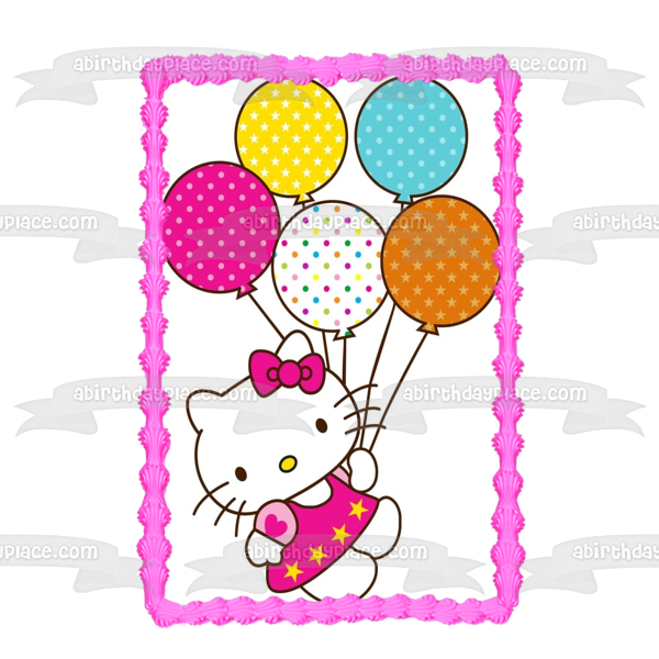 Hello Kitty Happy Birthday Colorful Balloons Edible Cake Topper Image ABPID09806 For Discount