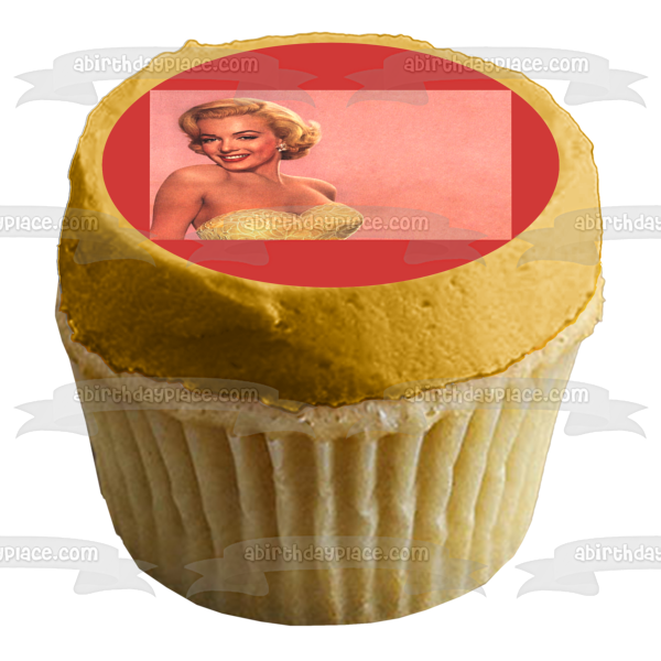 Marilyn Monroe Wearing a Gold Dress with a Pink Background Edible Cake Topper Image ABPID04988 Online now