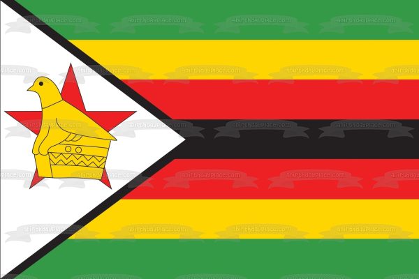 Flag of Zimbabwe Green Yellow Red Black Stripes Zimbabwe Bird Edible Cake Topper Image ABPID06969 For Cheap