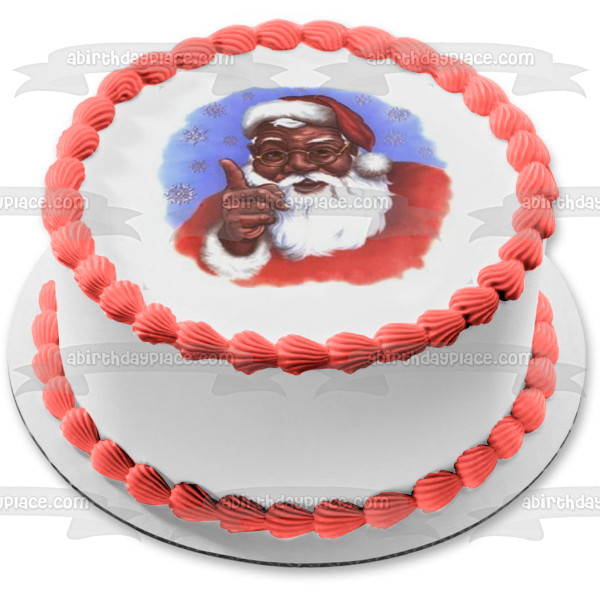 African American Santa Claus Snowflakes Merry Christmas Edible Cake Topper Image ABPID09927 For Cheap