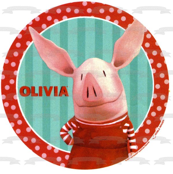 Olivia the Pig Blue Stripes Red Polka Dots Edible Cake Topper Image ABPID04066 Online