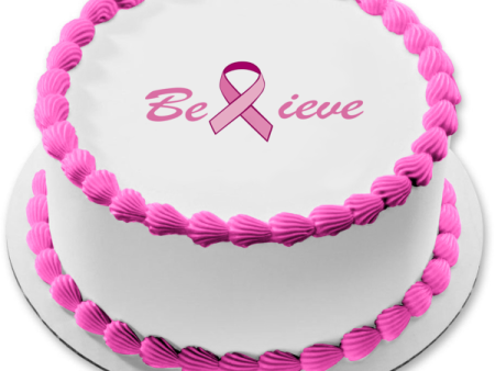 Believe Breast Cancer Awareness Ribbon Pink Edible Cake Topper Image ABPID04380 Cheap