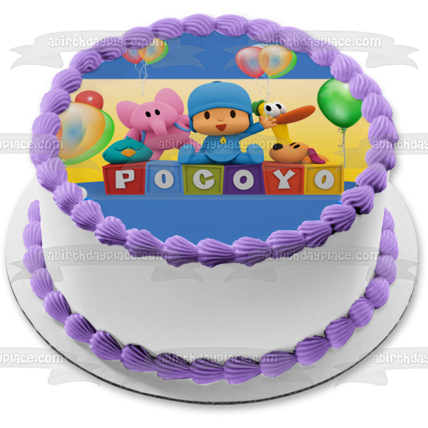 Pocoyo Happy Birthday Presents Balloons Stars Pato Elly Edible Cake Topper Image ABPID27563 Fashion