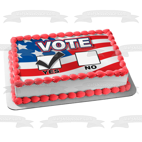 Vote Day Yes No Boxes American Flag Edible Cake Topper Image ABPID27298 Cheap