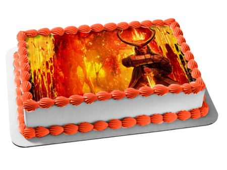 Avengers End Game Hellboy Fiery Background Edible Cake Topper Image ABPID28001 For Cheap