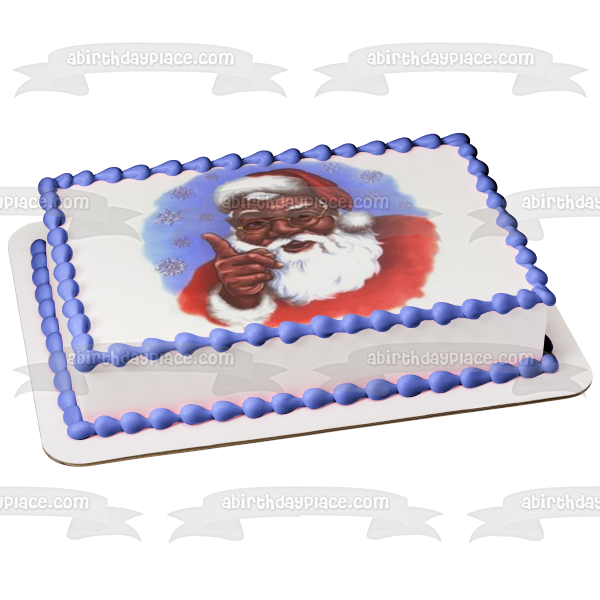 African American Santa Claus Snowflakes Merry Christmas Edible Cake Topper Image ABPID09927 For Cheap