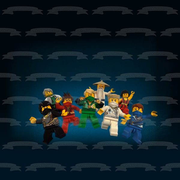 LEGO Ninjago Masters of Spinjitzu Red Ranger Blue Ranger Black Ranger Green Ranger Master Wu Edible Cake Topper Image ABPID27775 For Cheap