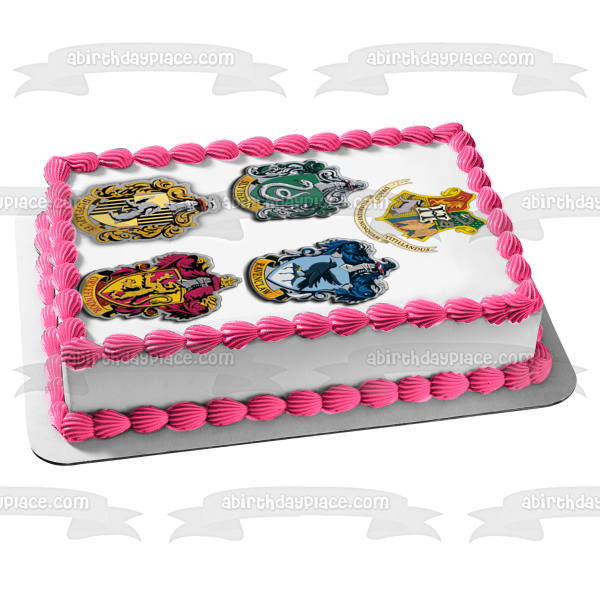 Harry Potter Hogwarts Crests Gryffindor Hufflepuff Ravenclaw Slytherin Edible Cake Topper Image ABPID27648 For Cheap