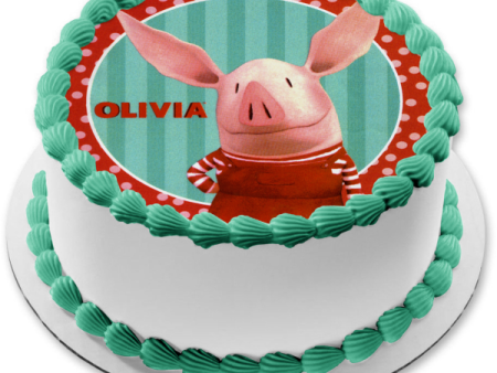 Olivia the Pig Blue Stripes Red Polka Dots Edible Cake Topper Image ABPID04066 Online