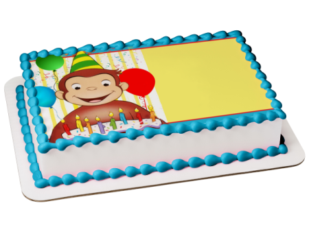 Curious George Happy Birthday Cake Candles Balloons Party Hat Edible Cake Topper Image ABPID09960 on Sale