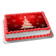 Merry Christmas White Star Tree Snowflakes with a Red Background Edible Cake Topper Image ABPID04765 For Discount