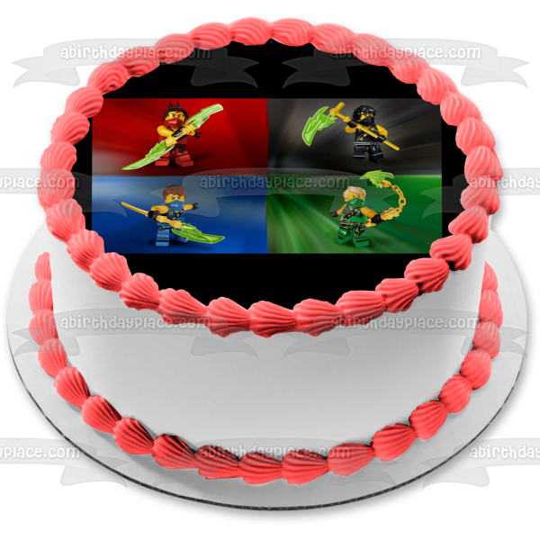 LEGO Ninjago Masters of Spinjitzu Red Ranger Blue Ranger Black Ranger Green Ranger Edible Cake Topper Image ABPID27414 Online Sale