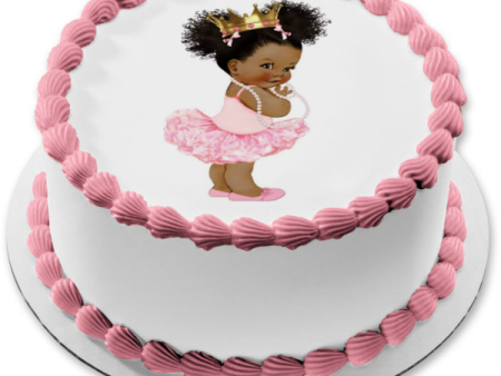 African American Baby Girl Ballerina Dress and Shoes Gold Crown Edible Cake Topper Image ABPID22326 Online Sale