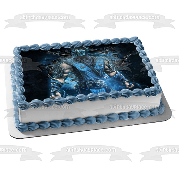 Mortal Kombat Sub-Zero Blue Brick Background Edible Cake Topper Image ABPID27592 on Sale