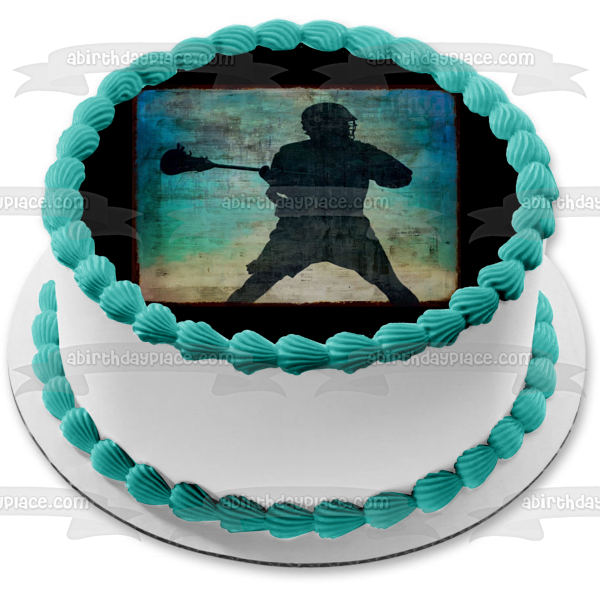 Lacrosse Player Silhouette Blue Background Edible Cake Topper Image ABPID27707 Sale