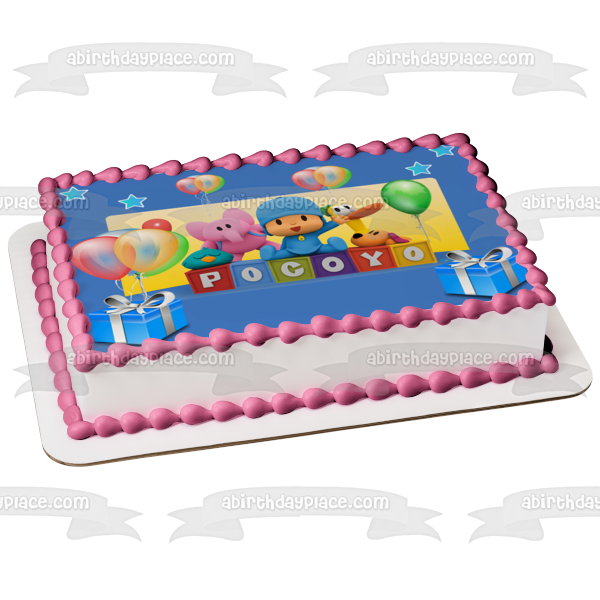 Pocoyo Happy Birthday Presents Balloons Stars Pato Elly Edible Cake Topper Image ABPID27563 Fashion