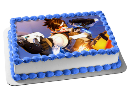 Overwatch Trace Lena Oxton and Guns Edible Cake Topper Image ABPID05547 For Discount