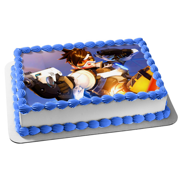 Overwatch Trace Lena Oxton and Guns Edible Cake Topper Image ABPID05547 For Discount