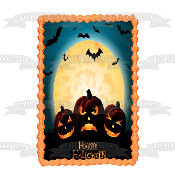 Happy Halloween Scary Pumpkins Bats Moon Edible Cake Topper Image ABPID15521 Hot on Sale