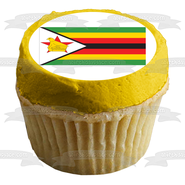 Flag of Zimbabwe Green Yellow Red Black Stripes Zimbabwe Bird Edible Cake Topper Image ABPID06969 For Cheap