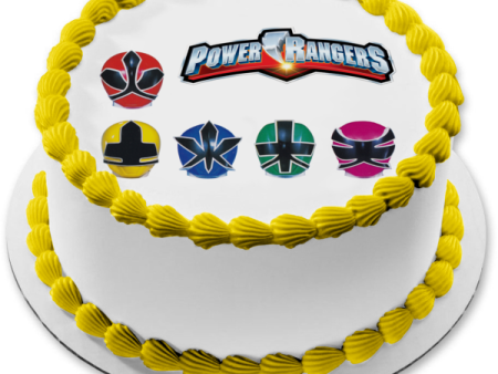 Power Rangers Logo Faces Red Ranger Yellow Ranger Blue Ranger Green Ranger Pink Ranger Edible Cake Topper Image ABPID27571 Fashion