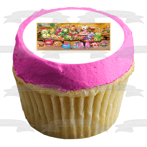 Shopkins Fruit and Veggies Apple Blossom Strawberry Kiss Kookie Cookie Fairy Crumbs and Corny Cob Edible Cake Topper Image ABPID06132 Cheap