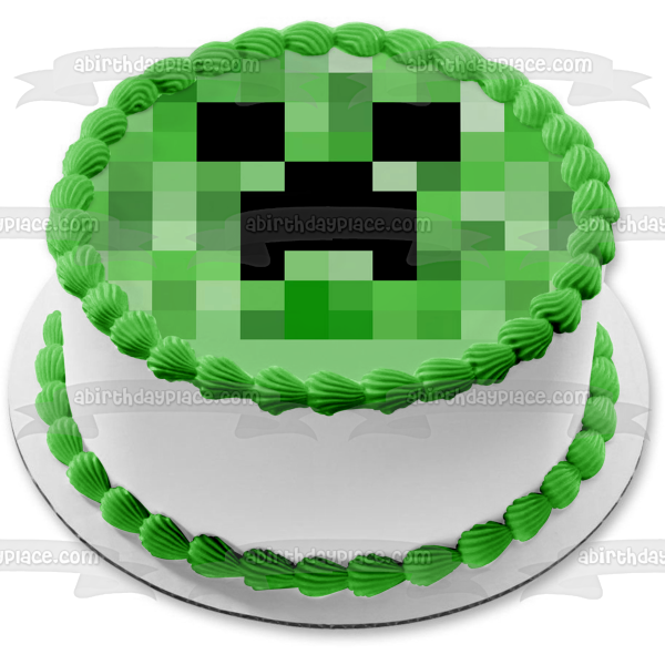 Minecraft Creeper Face Green Edible Cake Topper Image ABPID27364 on Sale