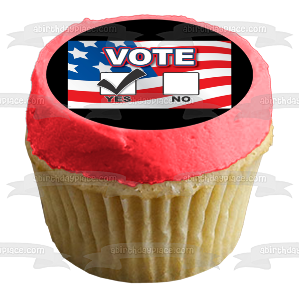 Vote Day Yes No Boxes American Flag Edible Cake Topper Image ABPID27298 Cheap