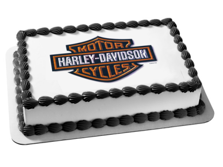 Harley Davidson Orange Logo Metal Appearance Edible Cake Topper Image ABPID27240 on Sale