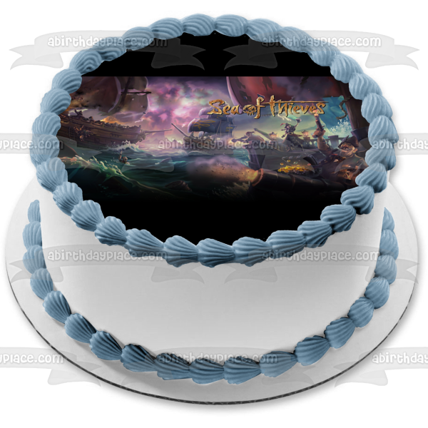 Sea of Thieves Pirate Ships Ocean Waves Edible Cake Topper Image ABPID27274 For Sale