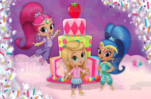 Shimmer and Shine Happy Birthday and Leah Edible Cake Topper Image ABPID03929 For Cheap