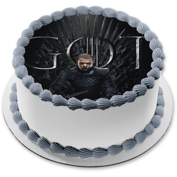 Game of Thrones Grey Worm Black Background Iron Throne Edible Cake Topper Image ABPID27260 For Sale