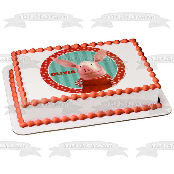 Olivia the Pig Blue Stripes Red Polka Dots Edible Cake Topper Image ABPID04066 Online