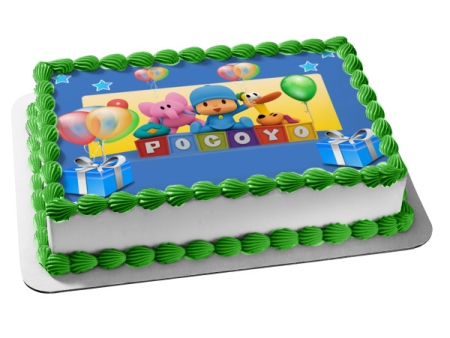 Pocoyo Happy Birthday Presents Balloons Stars Pato Elly Edible Cake Topper Image ABPID27563 Fashion