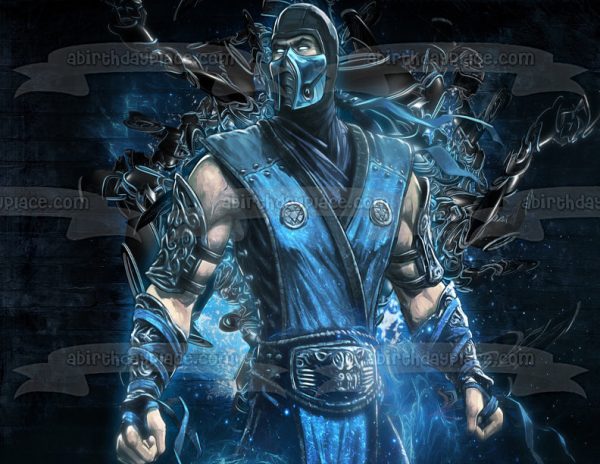 Mortal Kombat Sub-Zero Blue Brick Background Edible Cake Topper Image ABPID27592 on Sale