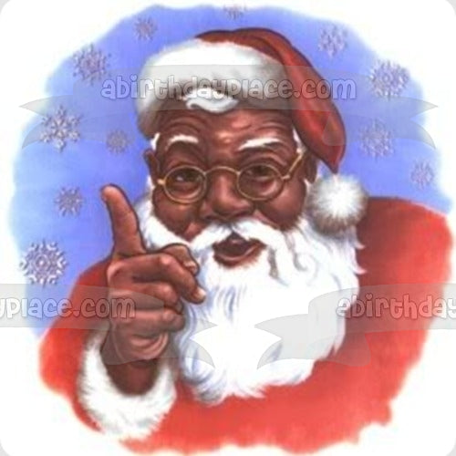 African American Santa Claus Snowflakes Merry Christmas Edible Cake Topper Image ABPID09927 For Cheap