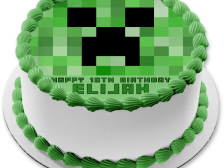 Minecraft Creeper Face Green Edible Cake Topper Image ABPID27364 on Sale