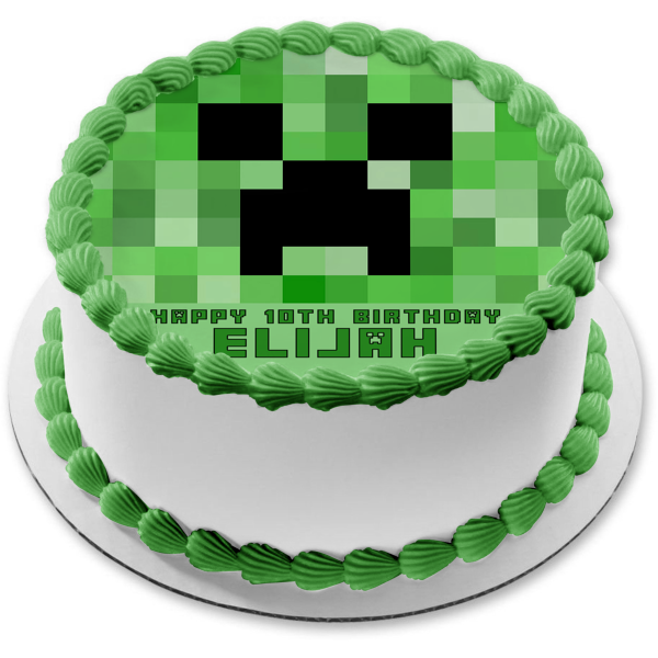 Minecraft Creeper Face Green Edible Cake Topper Image ABPID27364 on Sale