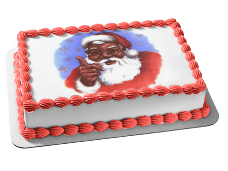 African American Santa Claus Snowflakes Merry Christmas Edible Cake Topper Image ABPID09927 For Cheap