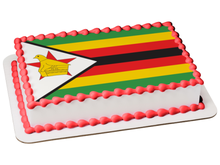 Flag of Zimbabwe Green Yellow Red Black Stripes Zimbabwe Bird Edible Cake Topper Image ABPID06969 For Cheap