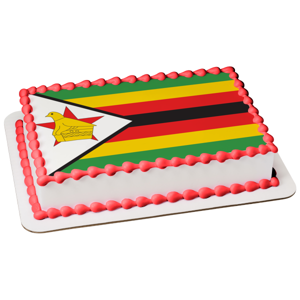 Flag of Zimbabwe Green Yellow Red Black Stripes Zimbabwe Bird Edible Cake Topper Image ABPID06969 For Cheap