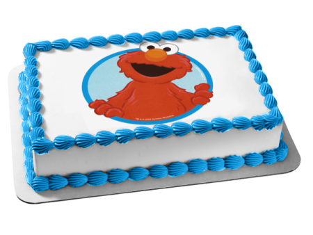 Sesame Street Elmo Blue Round Background Edible Cake Topper Image ABPID04110 Discount