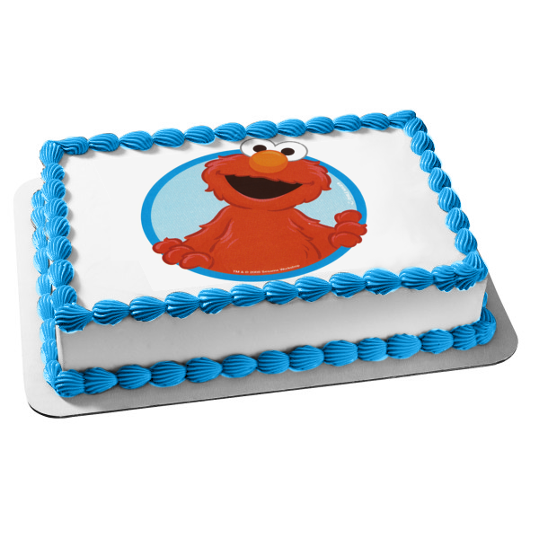 Sesame Street Elmo Blue Round Background Edible Cake Topper Image ABPID04110 Discount