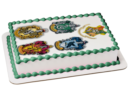 Harry Potter Hogwarts Crests Gryffindor Hufflepuff Ravenclaw Slytherin Edible Cake Topper Image ABPID27648 For Cheap