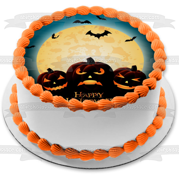 Happy Halloween Scary Pumpkins Bats Moon Edible Cake Topper Image ABPID15521 Hot on Sale